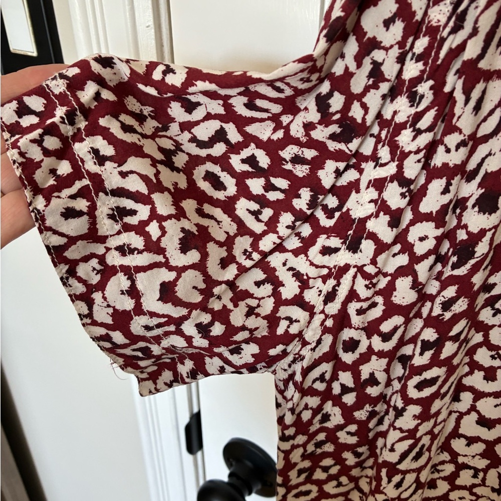 We The Free Maroon and White Leopard-Print Short-Sleeve Button Shirt - Picture 3 of 7